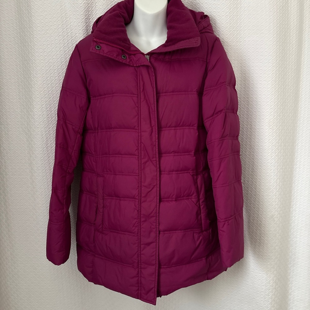 Lands’ End Down Puffer Coat Jacket Hooded Magenta Women’s Medium